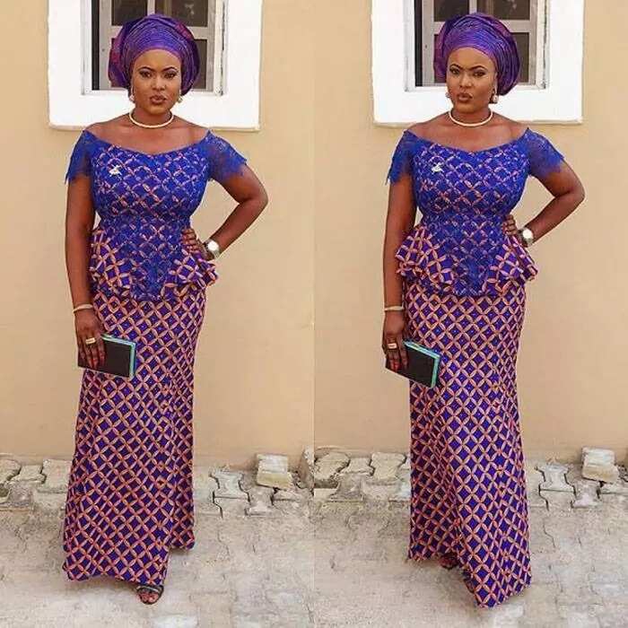 Long Ankara peplum dresses decorated with lace 2017