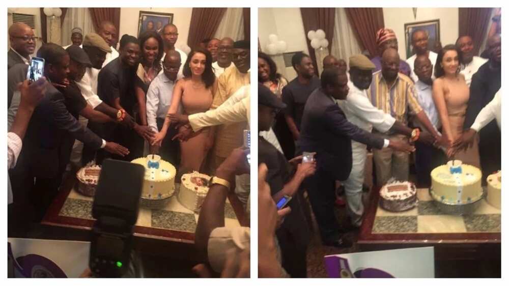 Adams Oshiomhole’s wife parades baby bump at husband’s 65th birthday party? (photos)