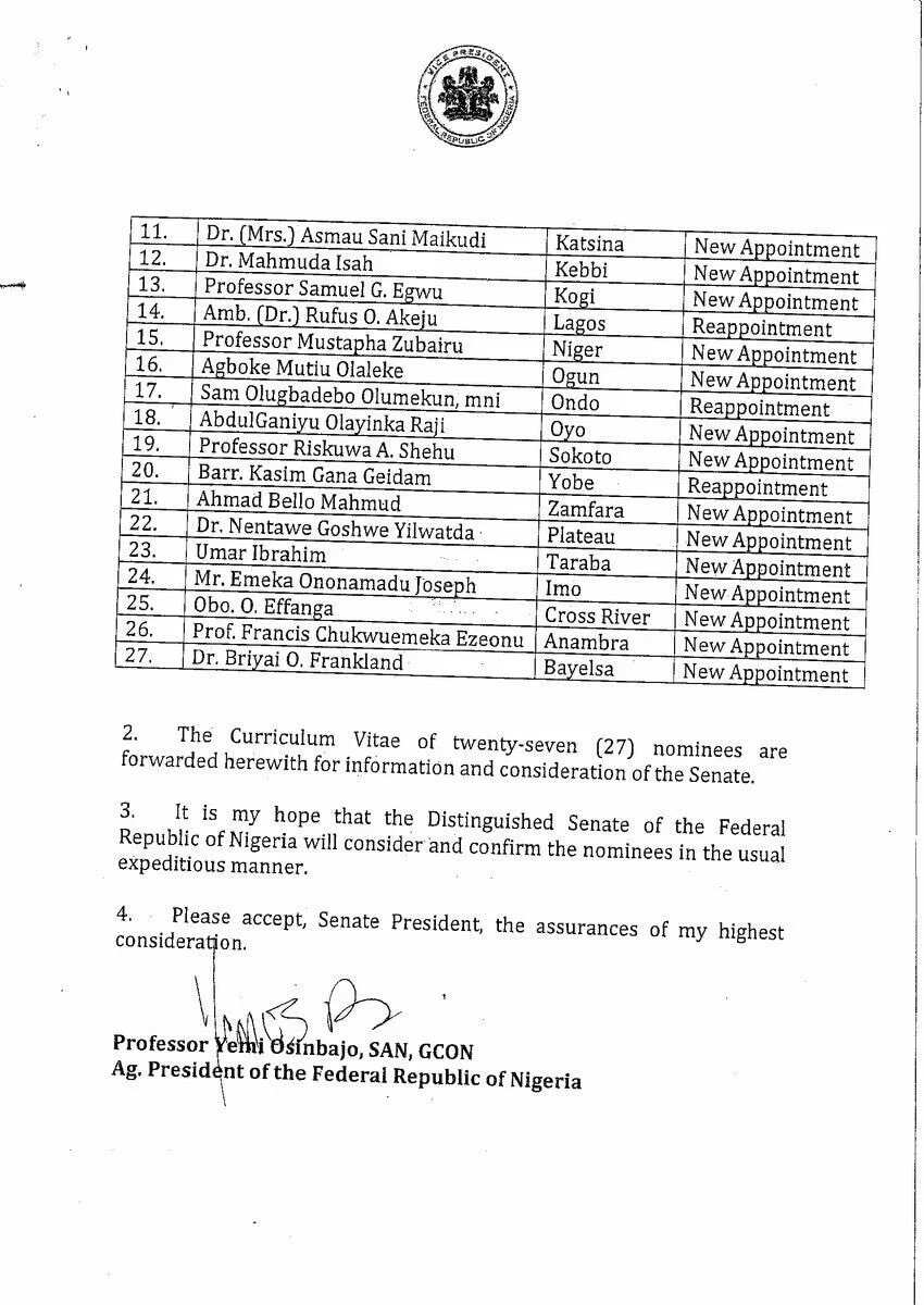 List of 27 INEC Electoral Commissioners nominated by Buhari