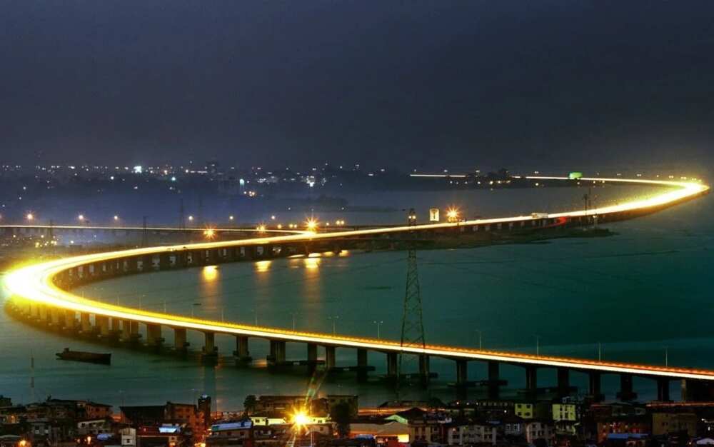 The longest bridge in West Africa at night