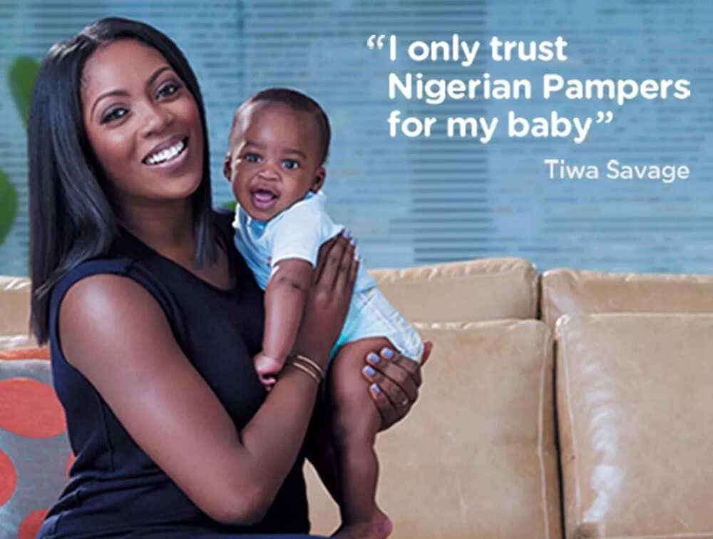 Tiwa Savage and her son advertising diapers