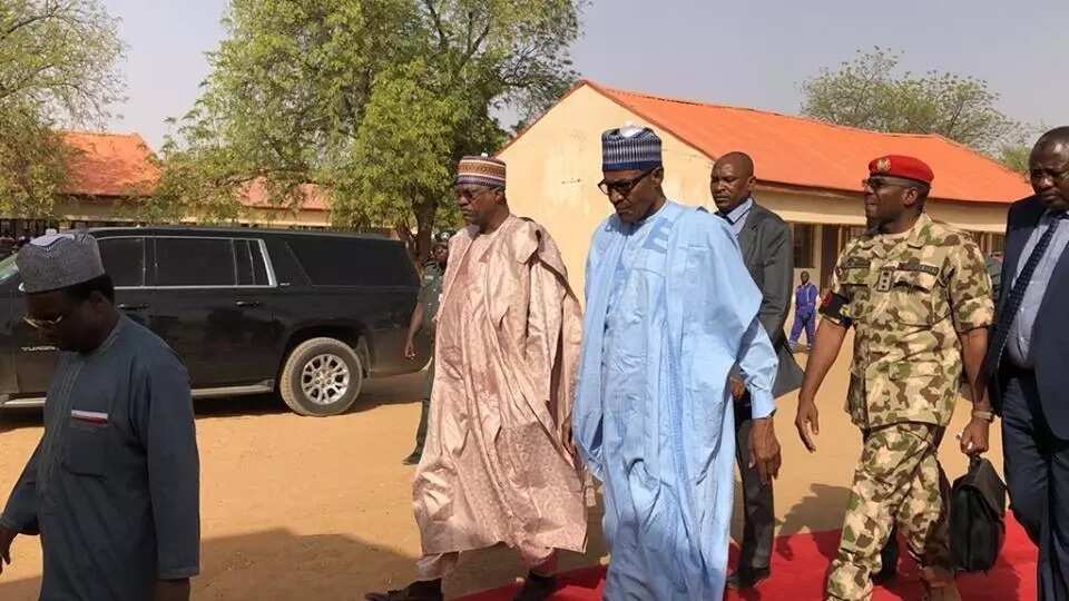 President Buhari visits Dapchi school were Boko Haram kidnapped 110 students (photos)