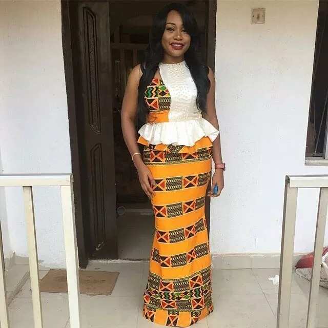 Beaded Ankara style in rows with a staggered order
