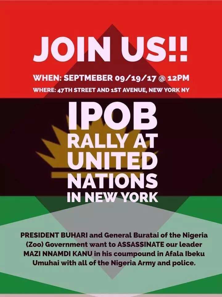 Pro-Biafra supporters plan mass protest at UN Headquarters on September 19
Source: Facebook, Radio Biafra London