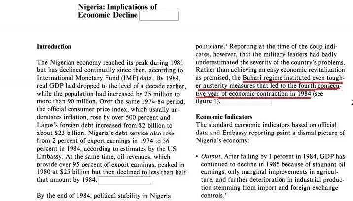 Declassified CIA file reveal severe economic decline when Buhari took power in 1983