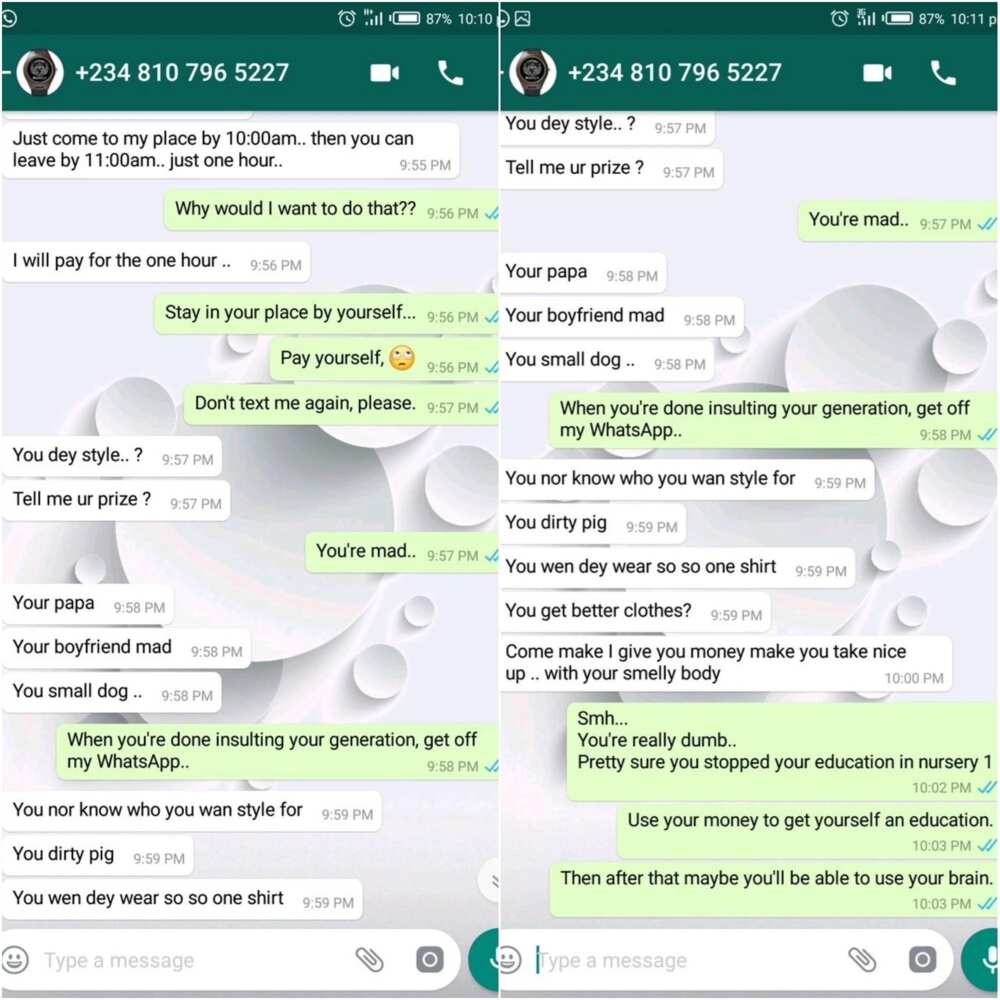 Nigerian lady shares chat