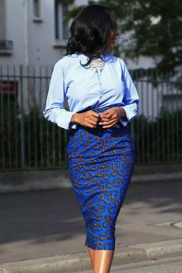 Waxkundadesign Bulb high waisted skirt - Mid-length skirts , blue, , , ,  high waist, for her, ankara, 