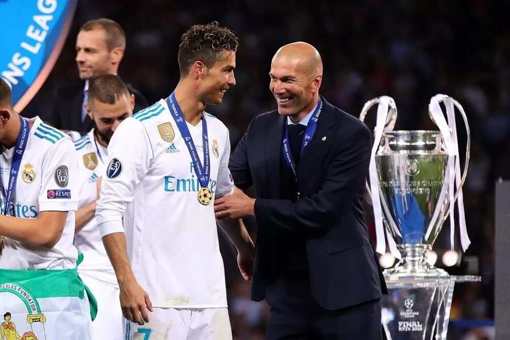 Zinedine Zidane and Cristiano Ronaldo after winning the UEFA Champions League last May. Photo Credit: Getty Images