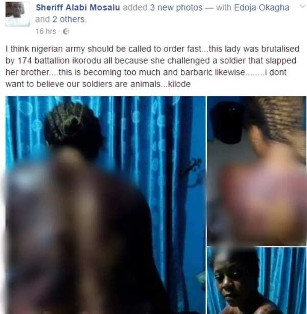 Lady brutalized for challenging Nigerian soldier who slapped her brother (photos)