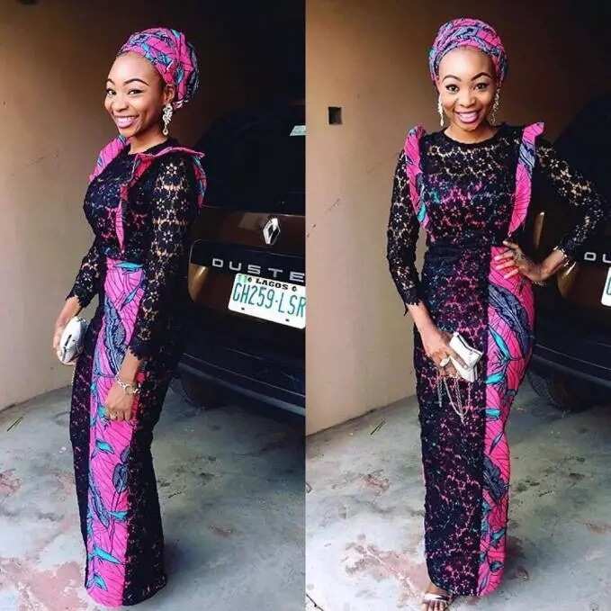 Ankara dress with large black lace decor