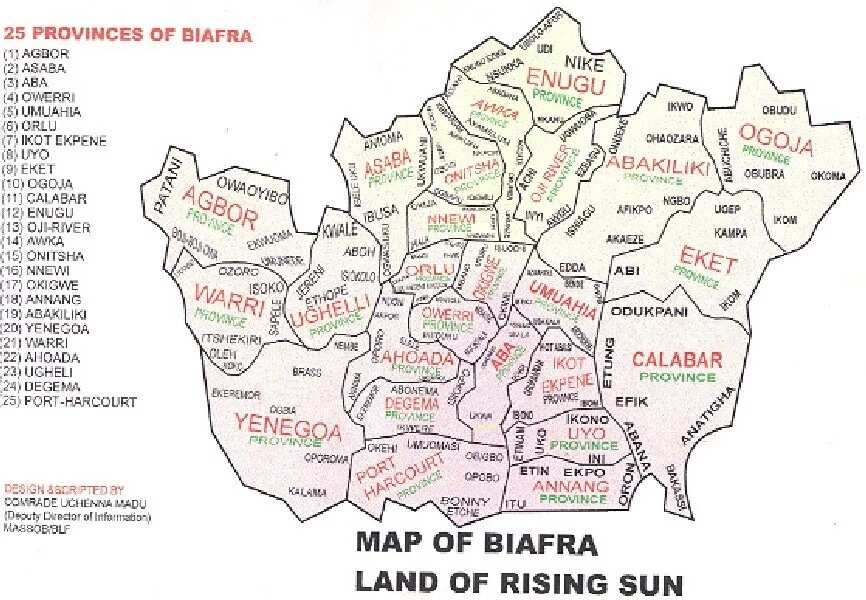 The 25 provinces of the proposed Biafra state