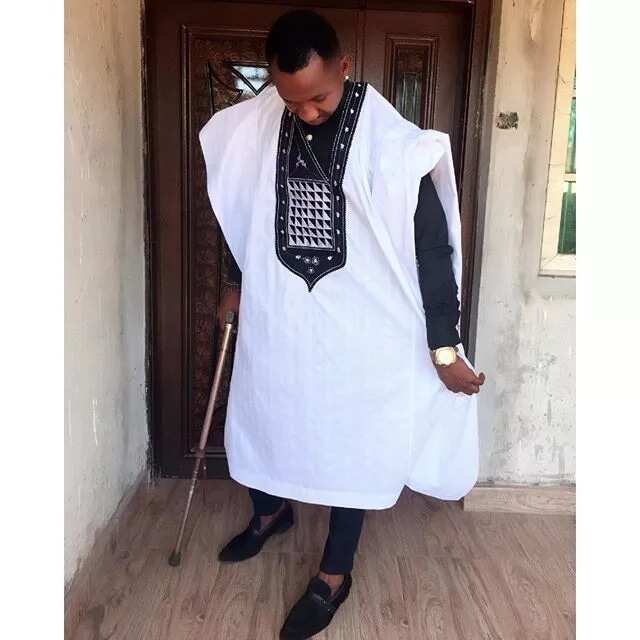 White Agbada style for guys with black embroidery