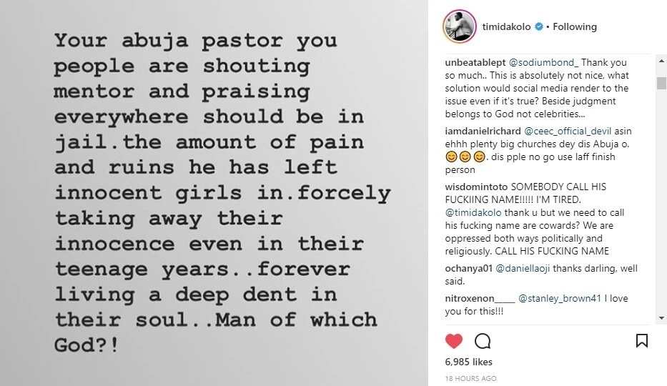 Timi Dakolo shares a story of an Abuja pastor who should be in jail