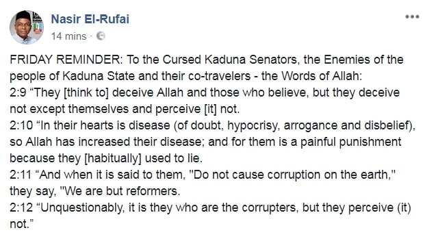 El Rufai curses Kaduna senators with al-Quran
