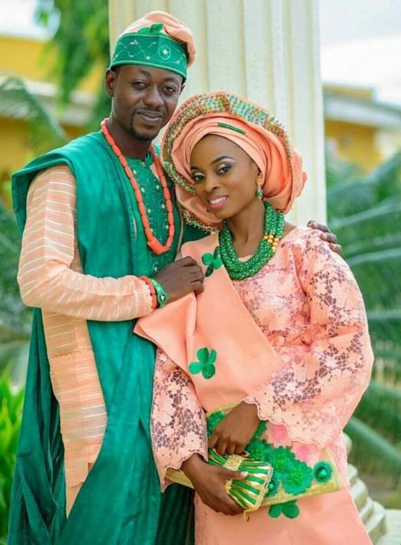 Mint green and peach aso ebi styles Legit.ng