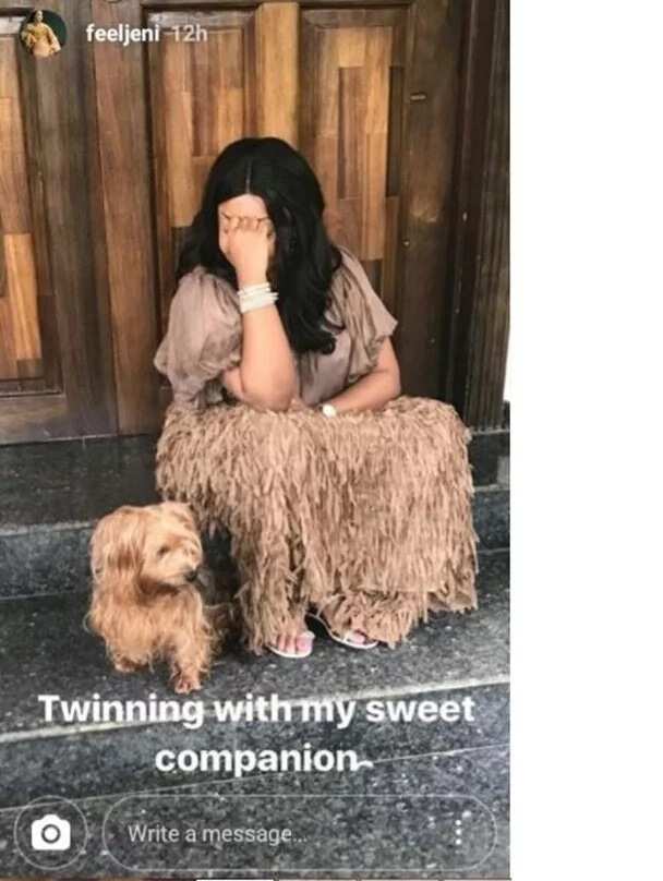 Daughter of Nigerian billionaire, Jennifer Obayuwana, rocks matching outfit with her dog (photos)