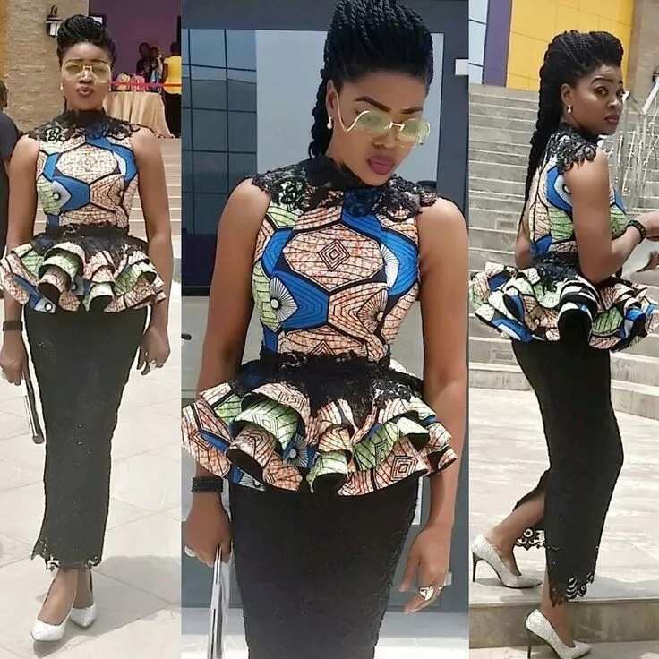 Ankara blouse style with lace trim
