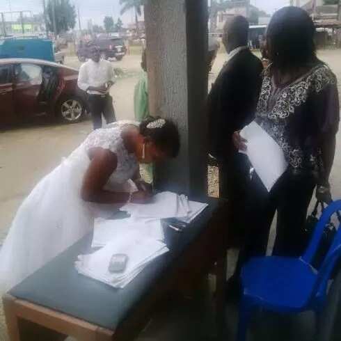 Female Youth Corper Storms LG In Her Wedding Gown (Photos)