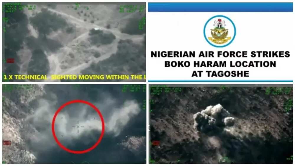 BREAKING: Nigerian Air Force fighter aircraft destroys Boko Haram terrorists’ vehicle mounted with anti-aircraft gun (Video)