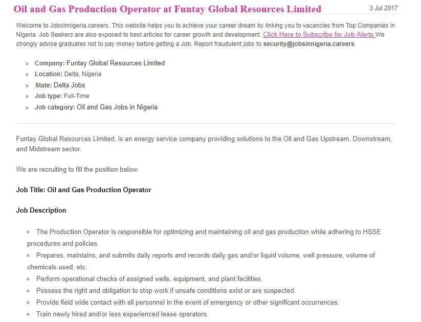 Oil and gas production operator at Funtay Global
