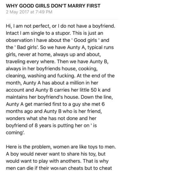 Nigerian lady speaks sense to women, reveals why good girls do not marry early