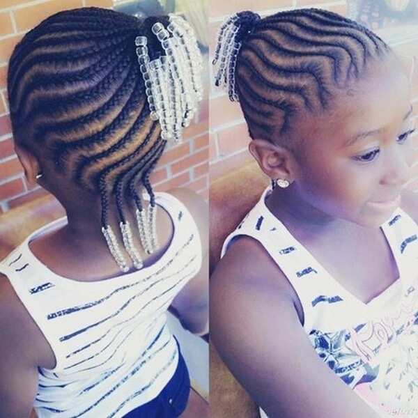 Curved cornrows with beads