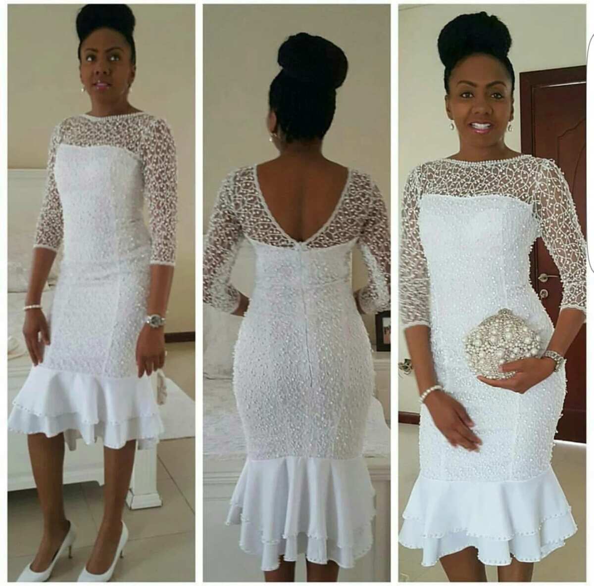 white lace short gown styles