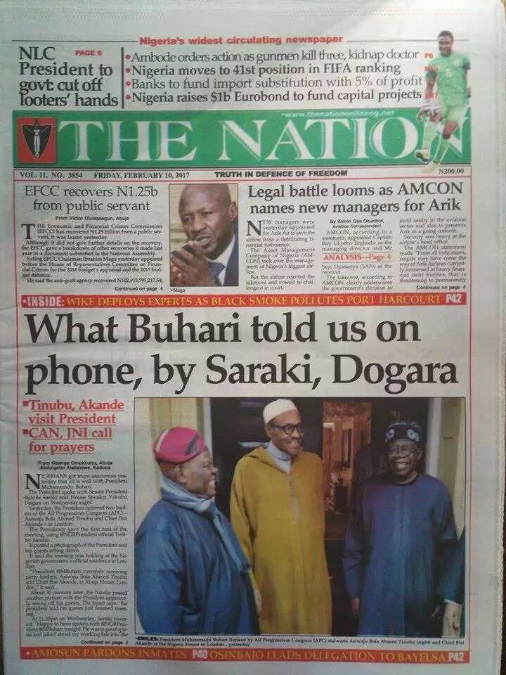 Newspaper Review: What Buhari told us - Saraki, Dogara