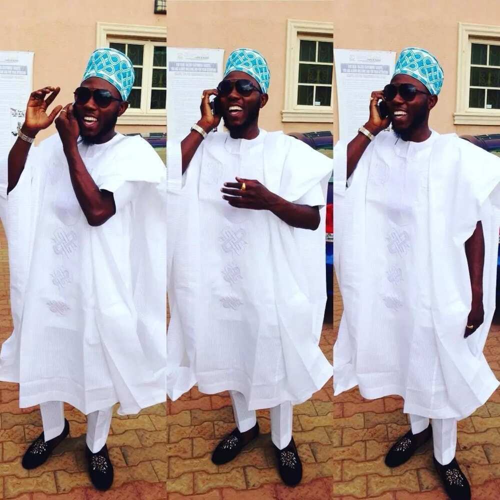 White Agbada style for guys with white embroidery