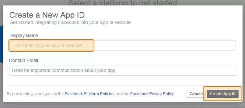 Create App ID for Facebook access token