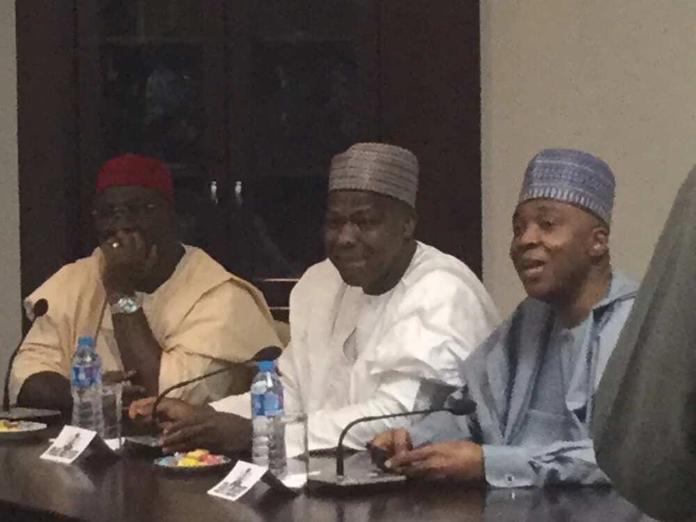 Present at the signing of the budget was Bukola Saraki, president of the senate, his counterpart in the Federal House of Representatives, Yakubu Dogara