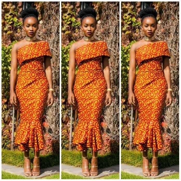 Ankara one-shoulder evening dress