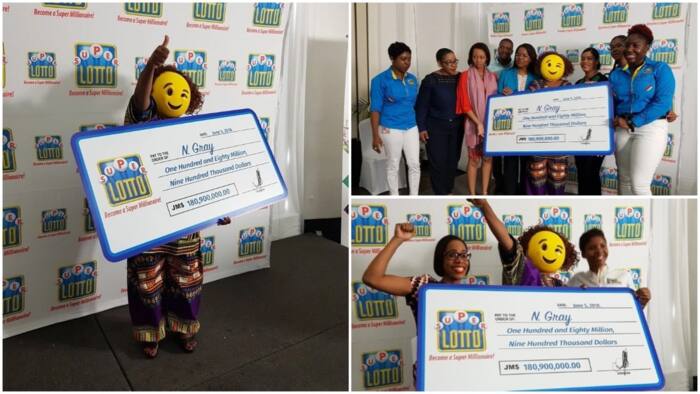 Jamaican lottery winner shows up in mask to claim her $180m prize (photos)