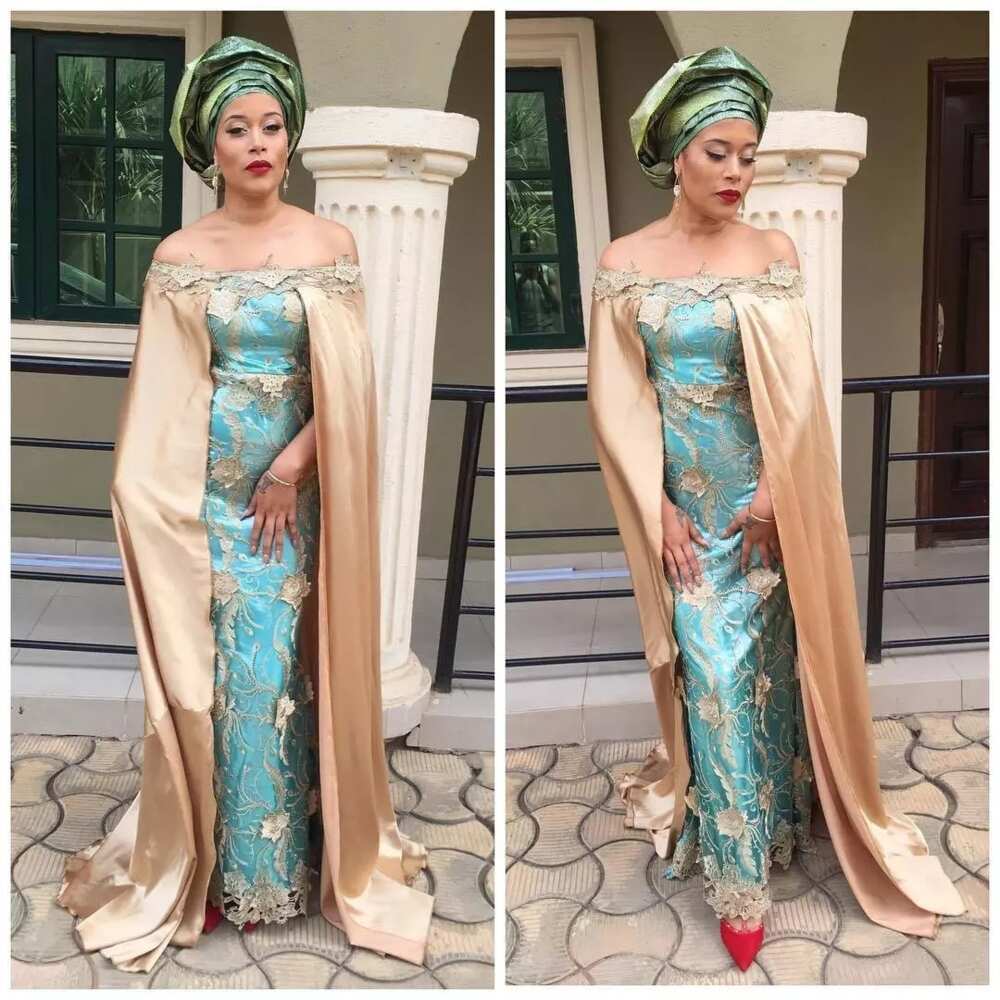 Mint green and peach aso ebi styles 