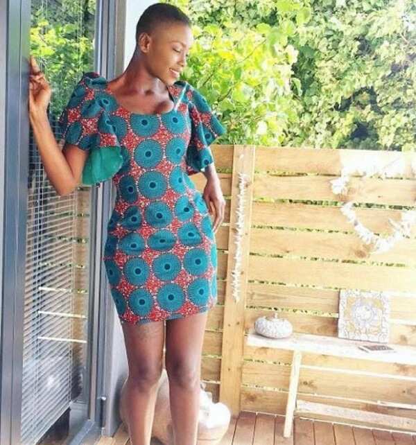 Short Ankara turquoise dress with print