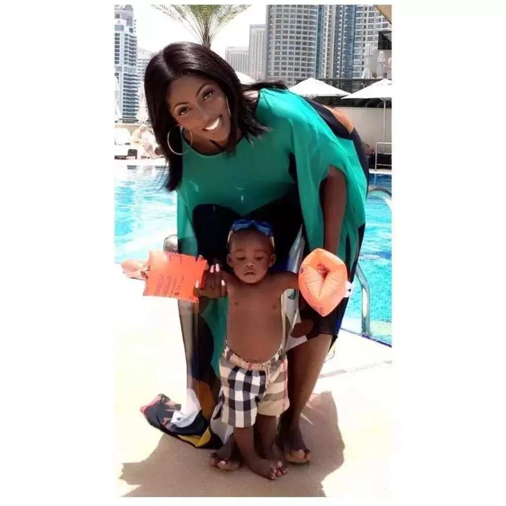 Tiwa Savage and her son has a rest
