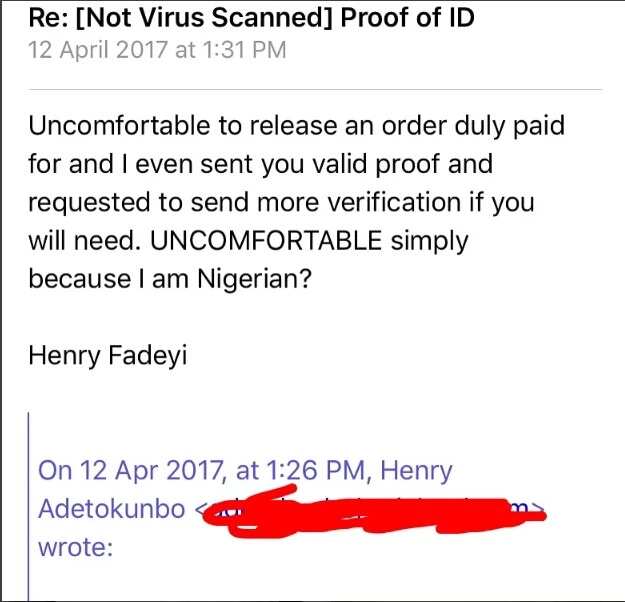 We feel uncomfortable selling to you -South African company tells Nigerian man