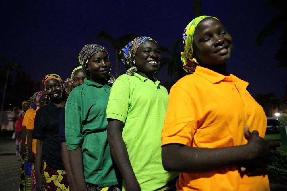 The 82 released Chibok girls all smiles before their meeting Buhari behind closed doors