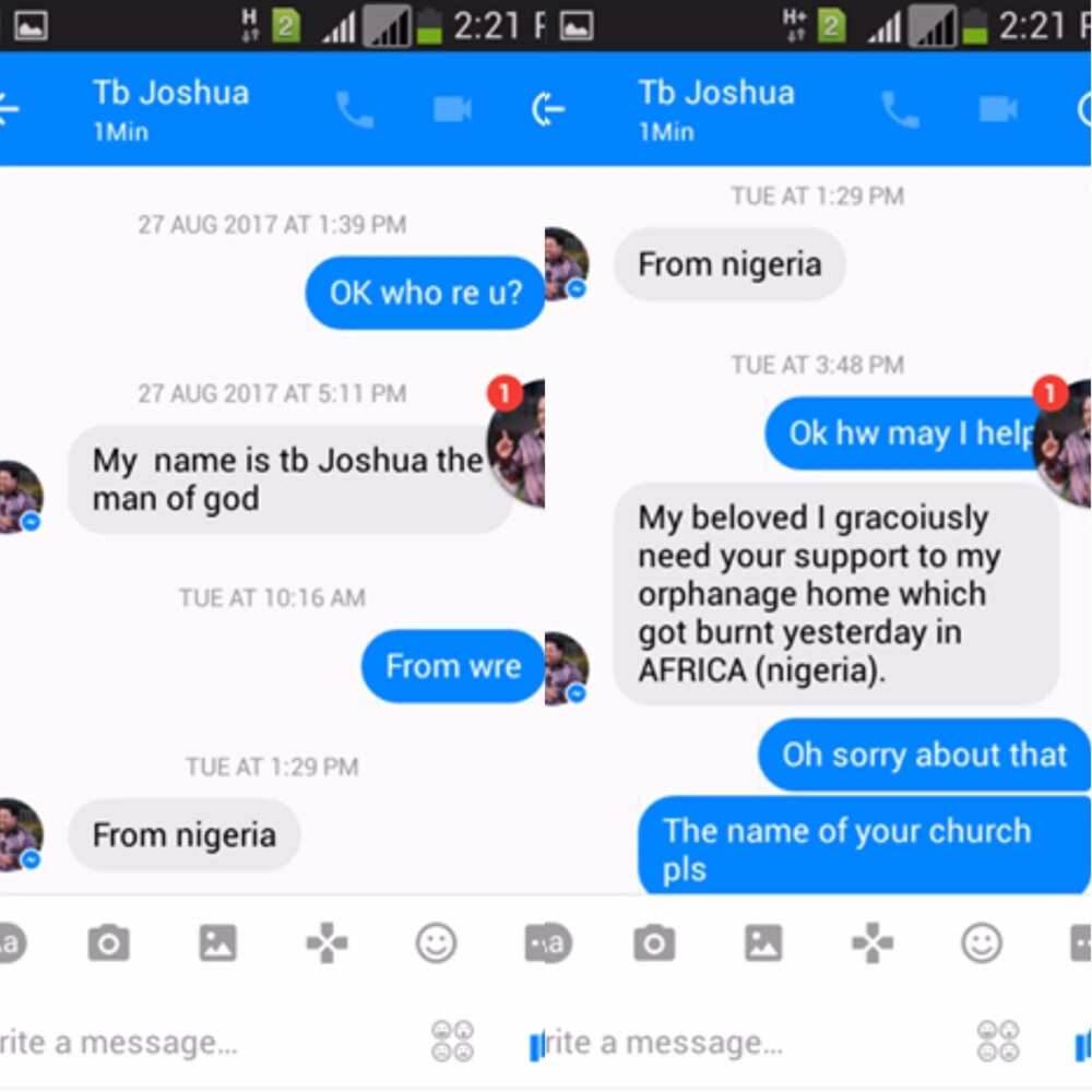 Nigerian man allegedly tries to scam man, claims to be TB Joshua