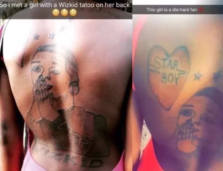 Nigerian lady tattoos big picture of singer Wizkid on her back (photos)
