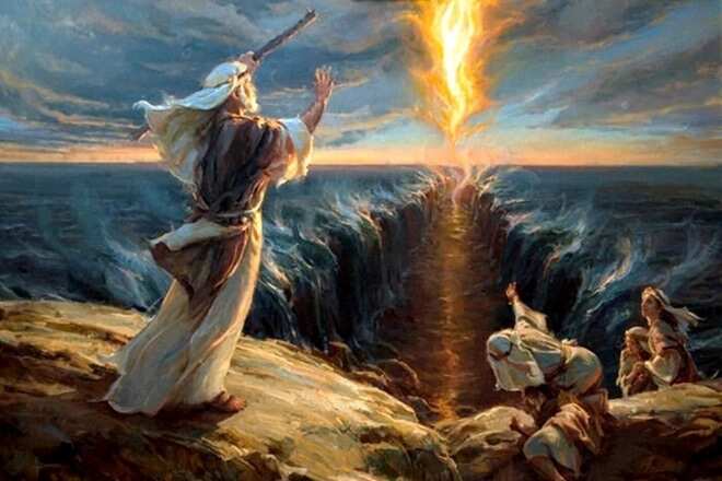 Moses pushes the sea