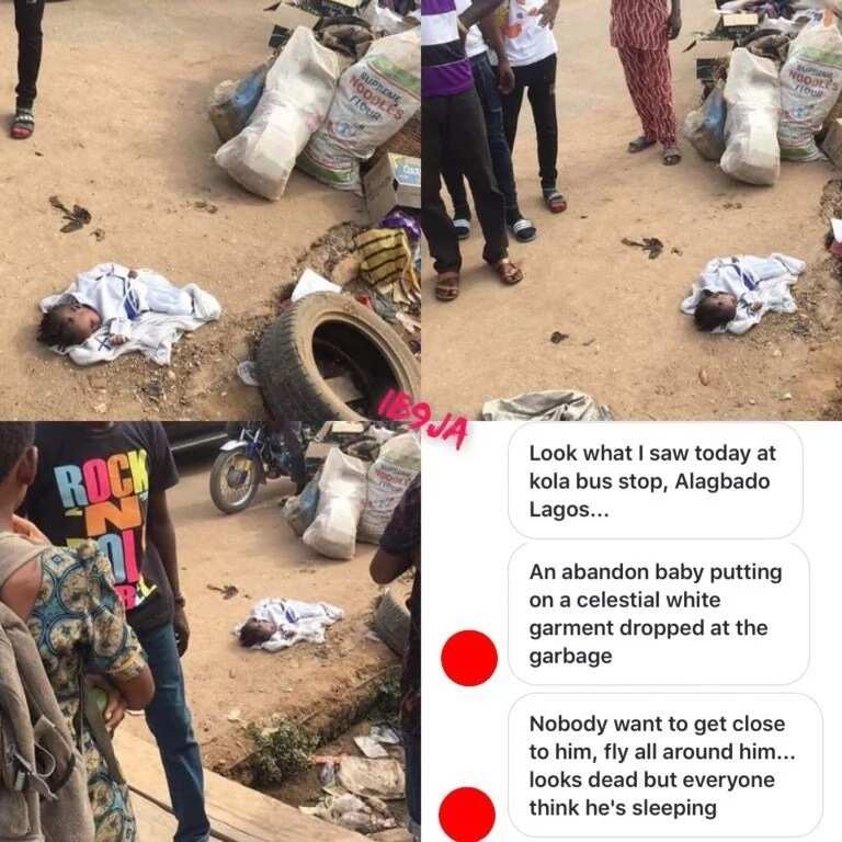 Baby In Celestial Church Garment Abandoned By A Refuse Dump In Lagos (Photos)