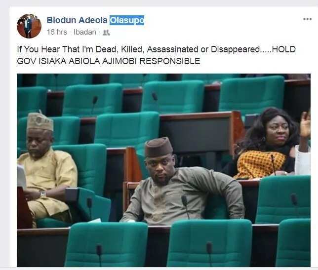 Hold Ajimobi responsible if I'm killed, House of Rep member cries out