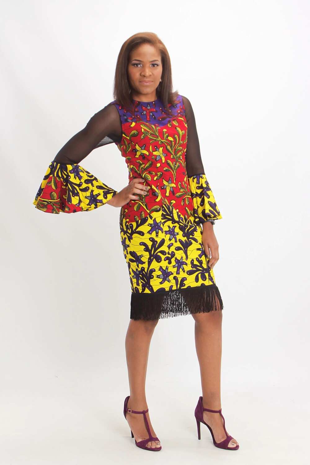 Short Ankara multi-colored dress with chiffon