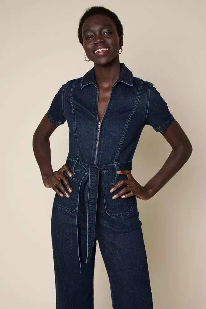 Denim jumpsuit with zipper