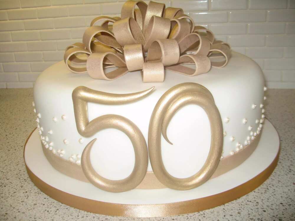 Golden wedding anniversary decorated cake