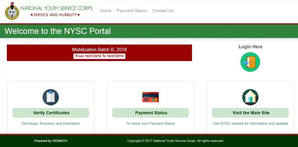 NYSC 2018 batch B online registration