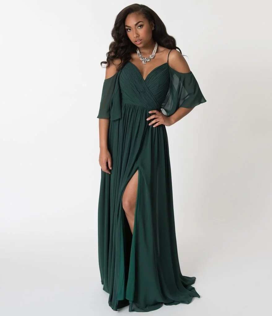 Green chiffon gown