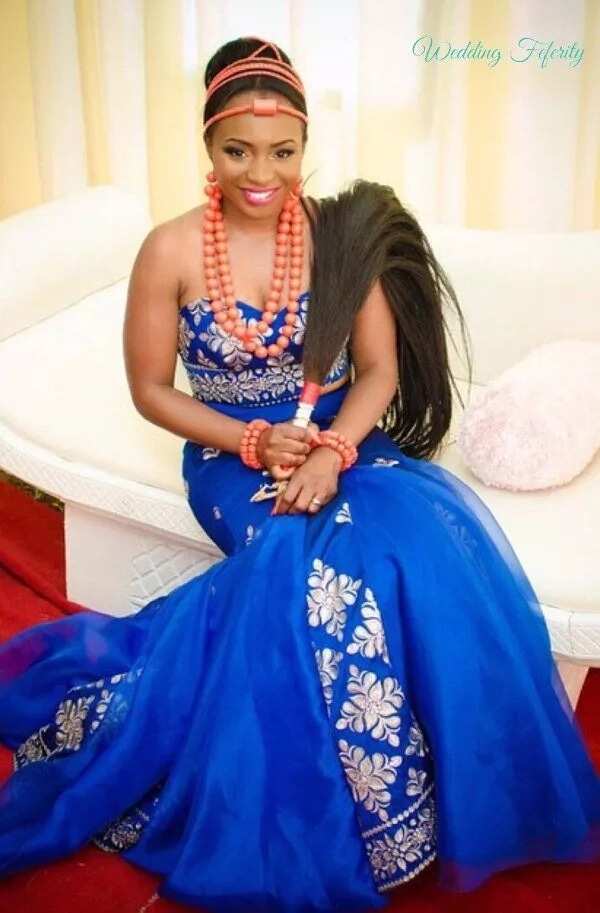 Igbo traditional wedding attire for the bride - rich blue