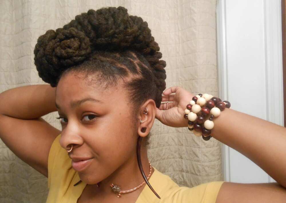 Natural hair twist style in the form of shell